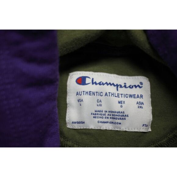 Champion Colorblock Hoodie Purple & Olive Green Men’s Size L Pullover Sweatshirt - Picture 3 of 8